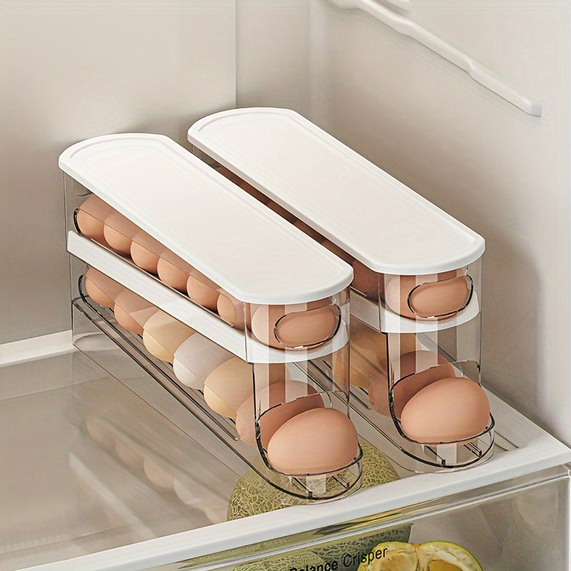Norvo | Plassbesparende rullbar eggoppbevaringsboks - Robust plast-eggorganisator for kjøleskapsdør, batterifritt kjøkkenutstyr