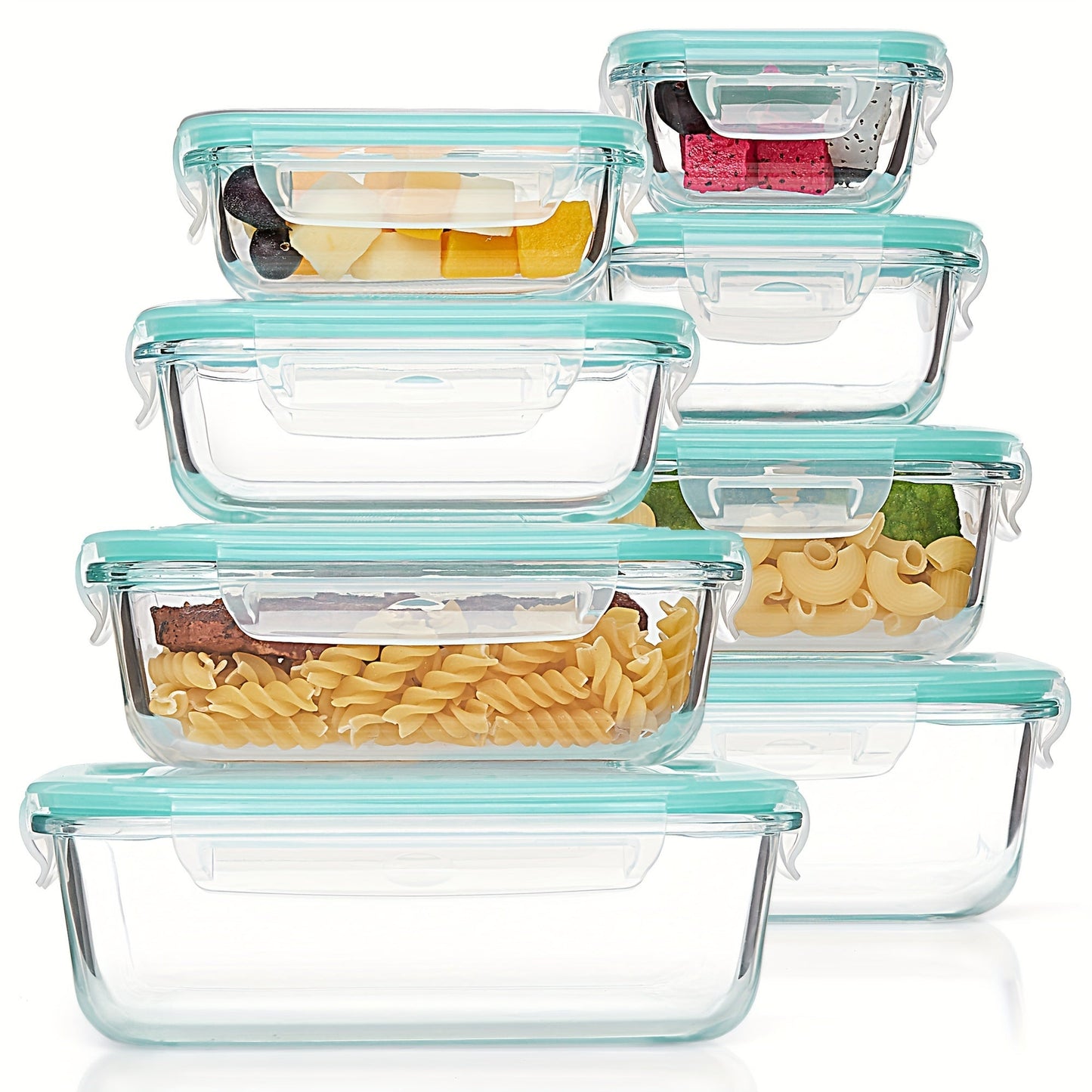 Norvo | 8-Pack Glass Matboksbeholdere – Lufttette Måltid Forberedelse Bento-bokser med lekkasjesikre, låsbare lokk, mikrobølgeovn-, ovn-, fryse- og oppvaskmaskinsikre, BPA-frie