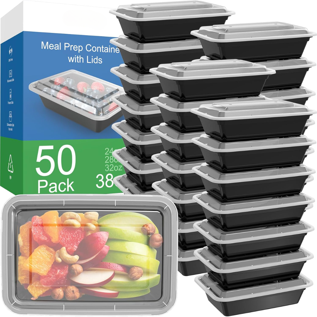 Norvo | 50-pack gjenbrukbare måltidsforberedelsesbeholdere med lokk, lekkasjesikre