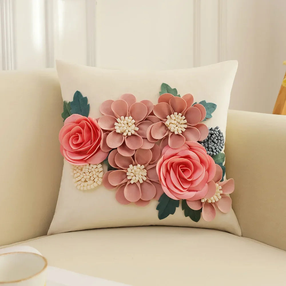 Norvo | Elegant fransk rosa lappeteppe putevar – 3D blomsterdesign, dekorativ