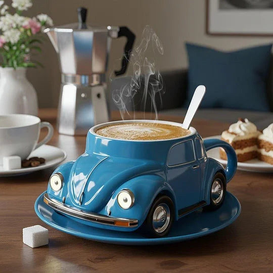 Norvo | RetroCar Keramisk Kaffe-Kopp – Unik 3D Design for Kaffe & Te