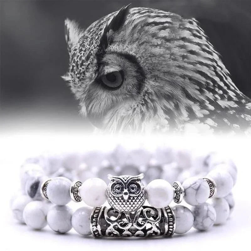 Norvo | Ugle Charm Naturlig Stein Armbånd