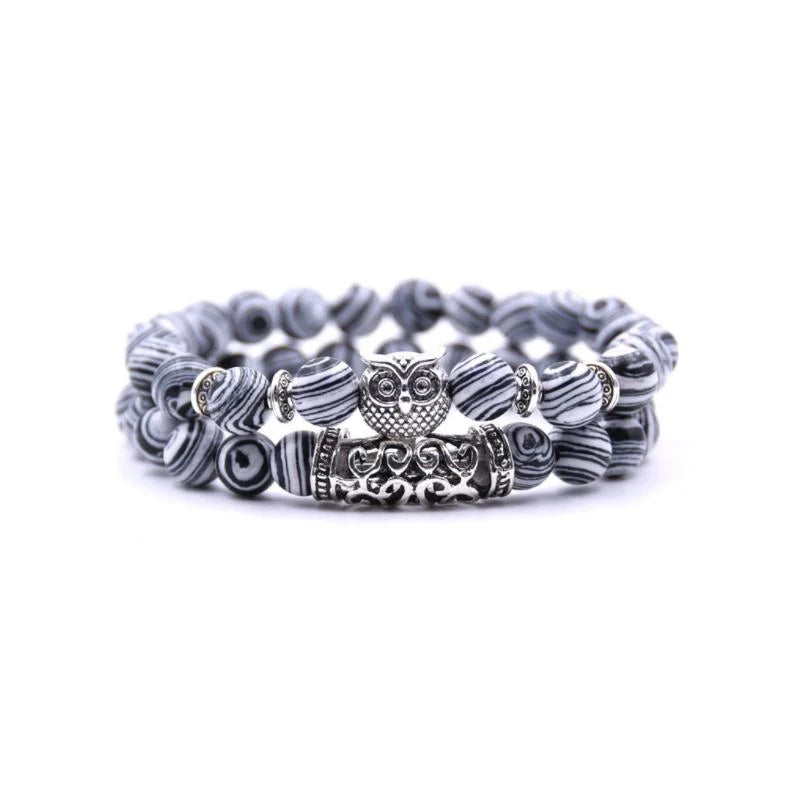 Norvo | Ugle Charm Naturlig Stein Armbånd