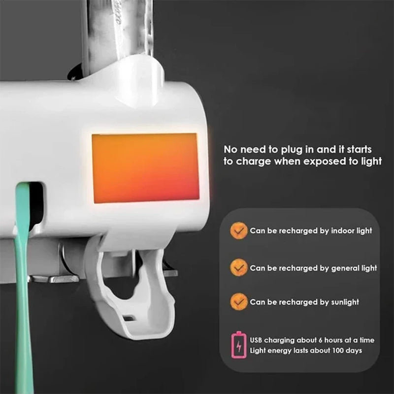 Norvo | Smart UV Lys Sterilisator Tannbørsteholder, Veggmontert Tannkremdispenser