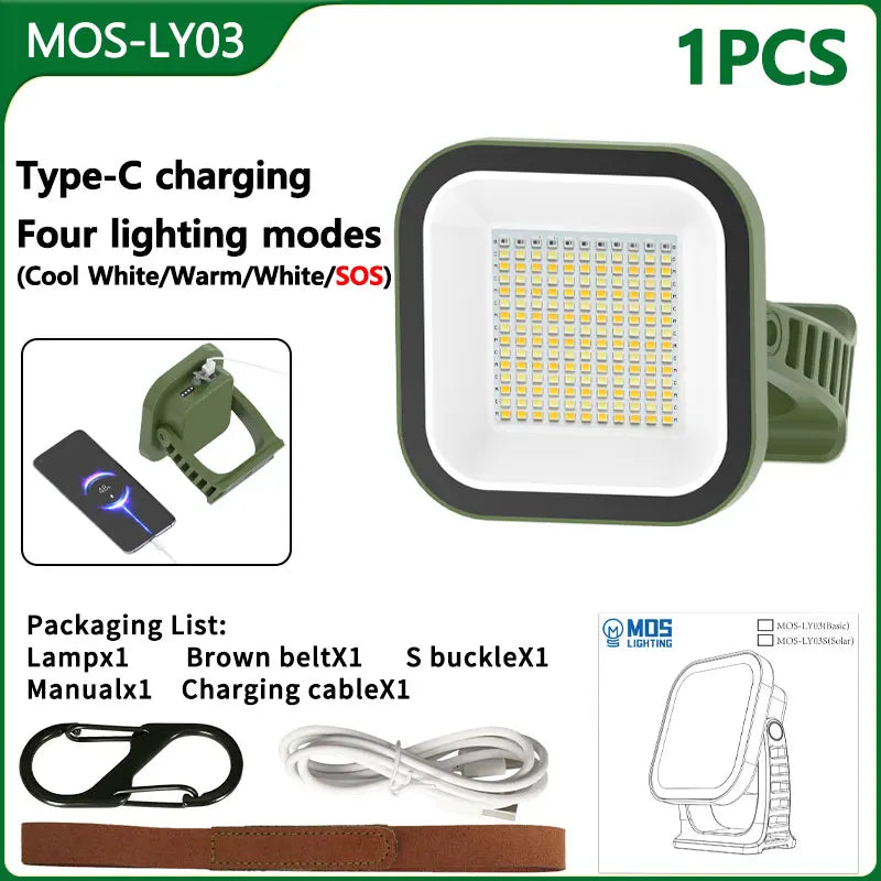 Norvo | 80W LED Sol-Oppladbar Campinglampe med Magnet og Zoomfunksjon