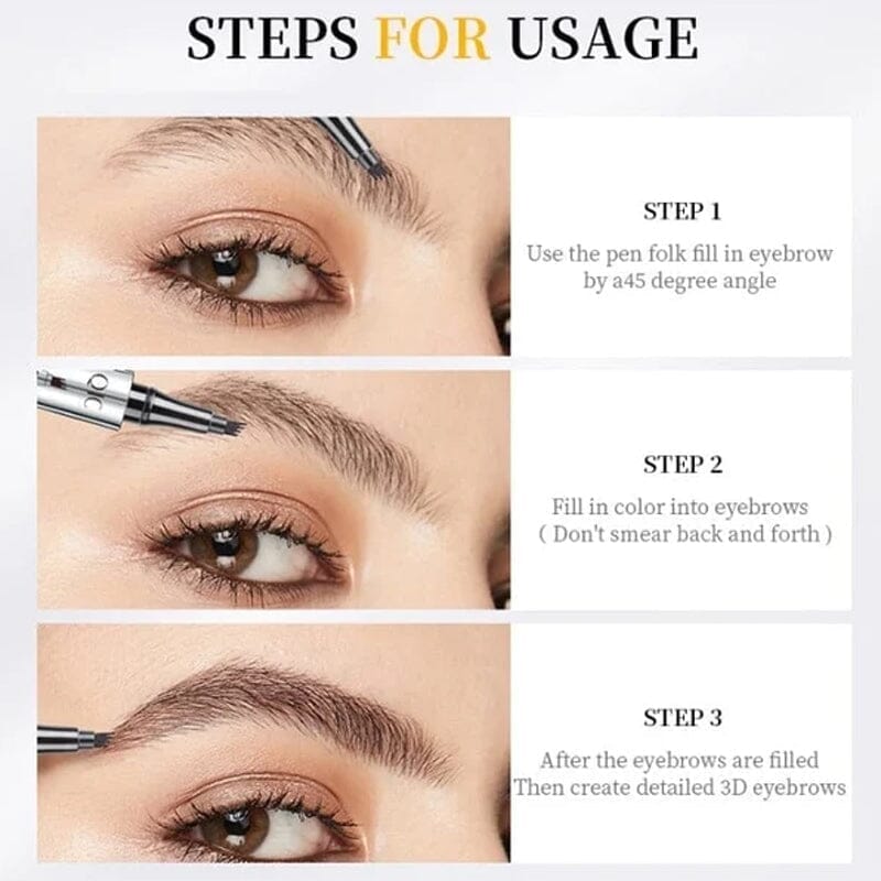 Norvo | Vanntett 3D Microblading Øyenbrynspenne med 4 Gaffeltips