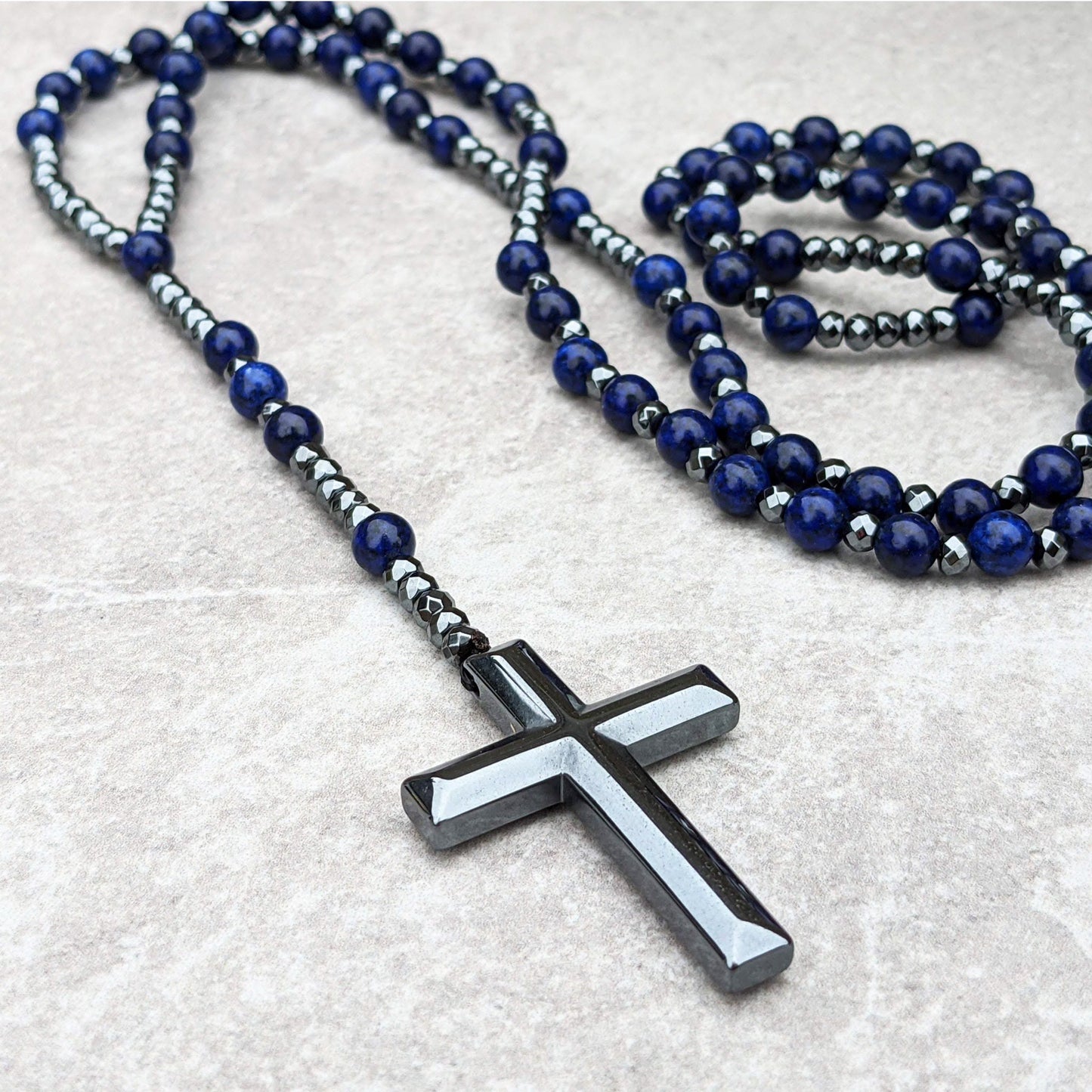 Norvo | Tiger Eye Og Lapis Lazuli Kors Rosary Halskjede For Menn - Orion