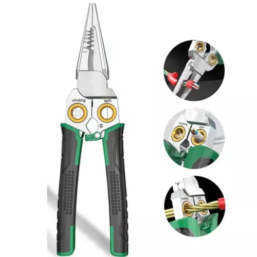 Norvo | 8 i 1 Ledningsstripper Twister for Kutting og Trekking av Ledninger, Kabelsakser, Spenningsmåler Tenger, 12V til 250V Live