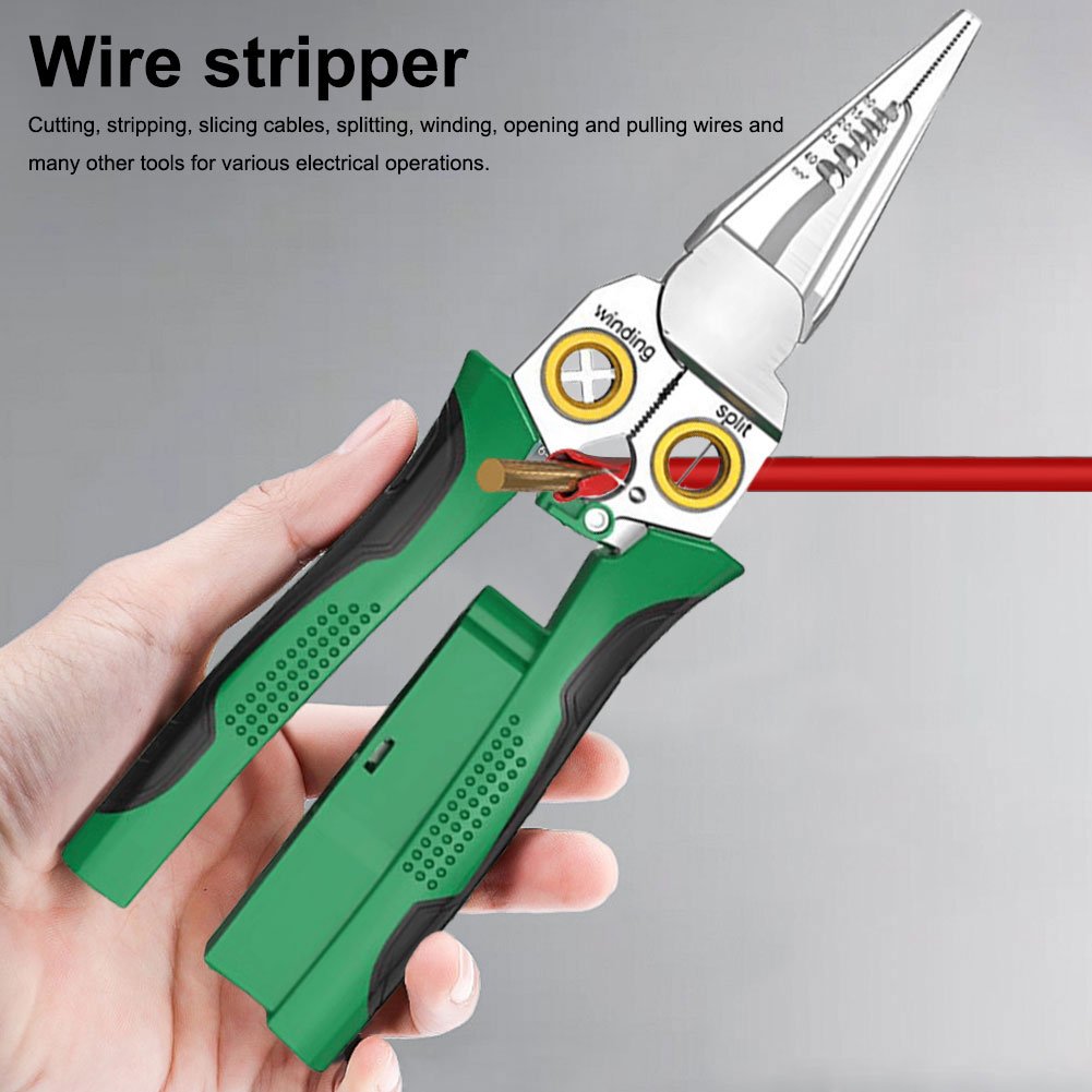 Norvo | 8 i 1 Ledningsstripper Twister for Kutting og Trekking av Ledninger, Kabelsakser, Spenningsmåler Tenger, 12V til 250V Live