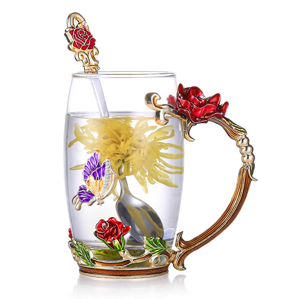 Norvo | Emalje Rose Glass Te koppesett (Med skje)