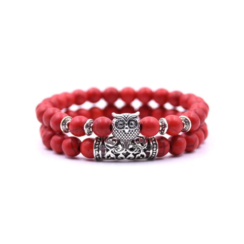 Norvo | Ugle Charm Naturlig Stein Armbånd