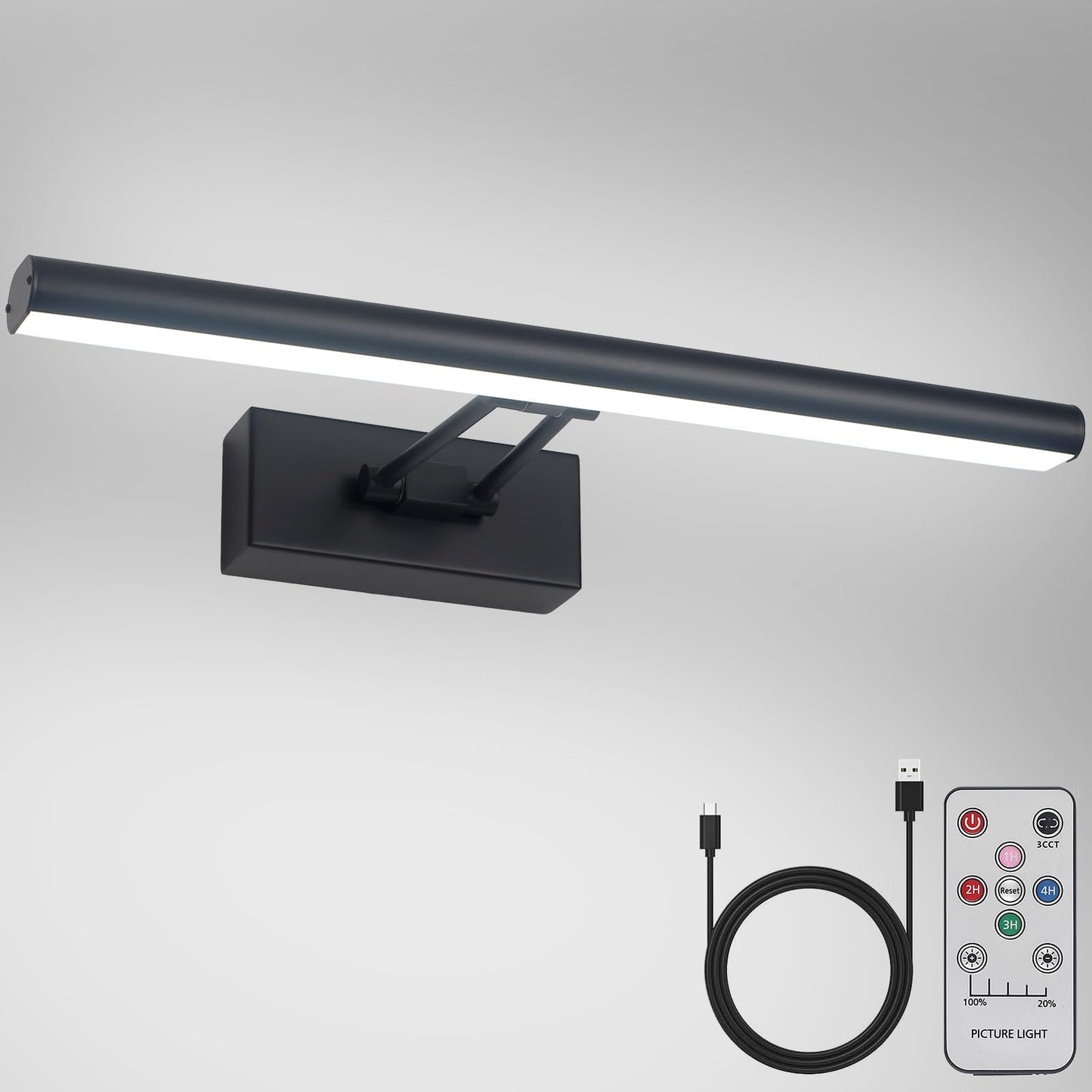 Norvo | Howmzon Bildebelysning, 13.5" Kunstbelysning, Svart Bildebelysning Batteridrevet, 3Cct, Trådløse Bildebelysninger Med Fjernkontroll, Lys Over Bildeinnramming For Veggmaling(Svart)