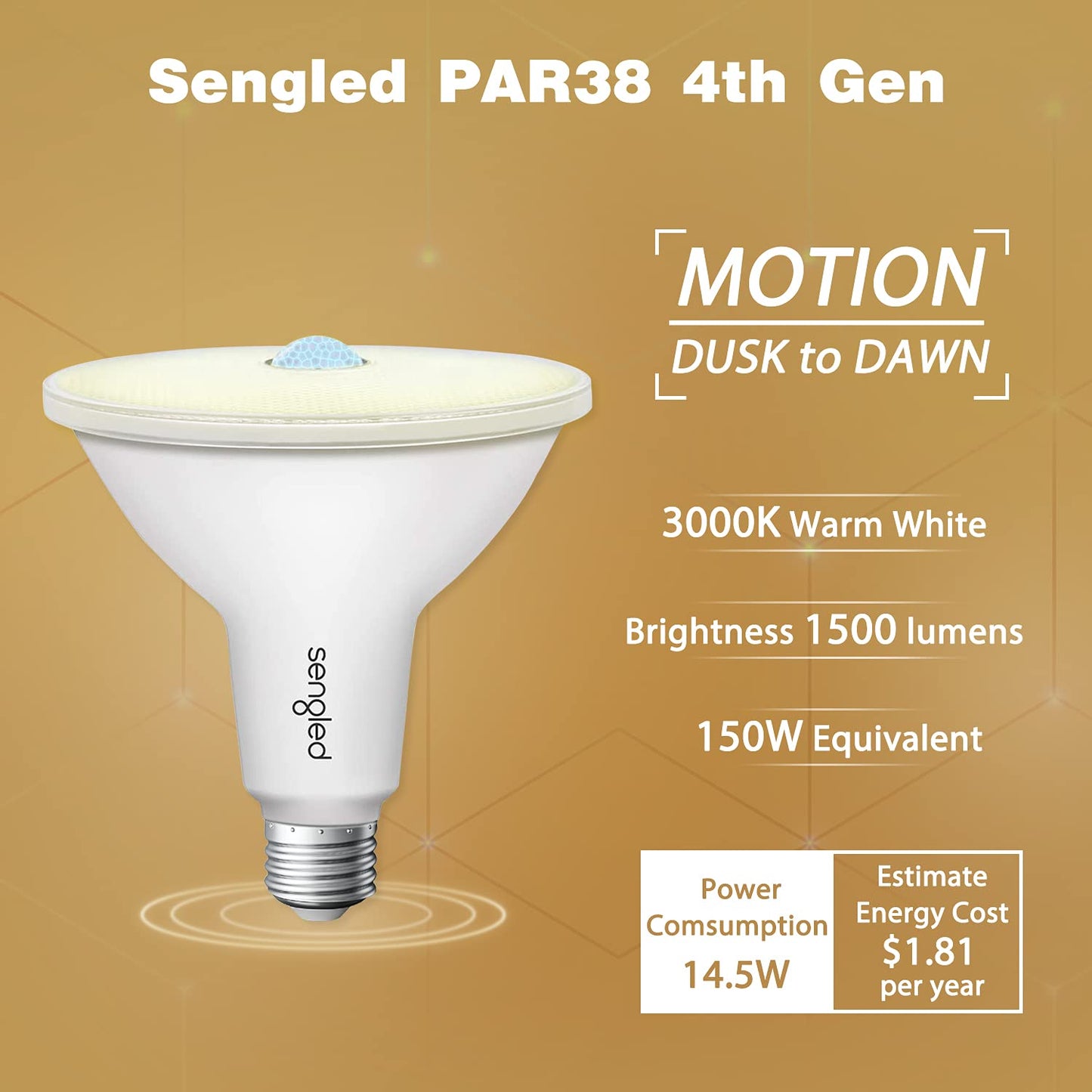 Norvo | Sengled 150W Ekvivalent Led Bevegelsessensor Flomlys Pære, Varm Hvit, 2 Pakke, Vanntett