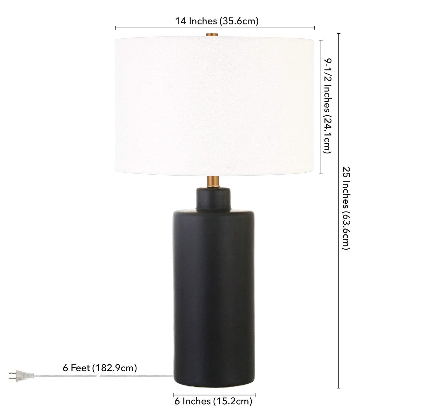 Norvo | Homeroots Svart Keramikk Bordlampe - 25 Tommer Med Hvit Trommeskjerm, Moderne Belysningsdekor