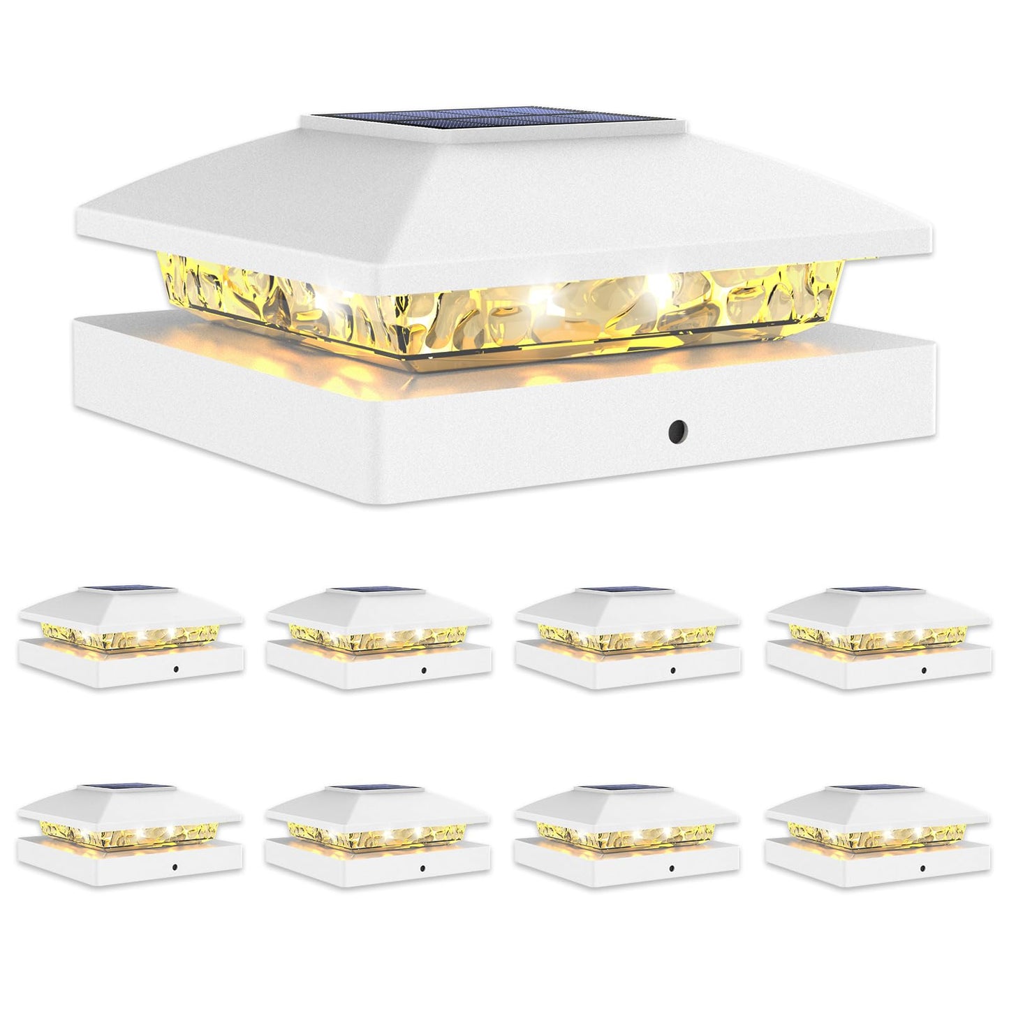 Norvo | Volisun 4X4 Solcelle Cap Light 8Pack, Solcelle Gjerde - Post Lys Utendørs Vanntett For Tre/Vinyl, Hvit Dekke Cap Light Solenergi