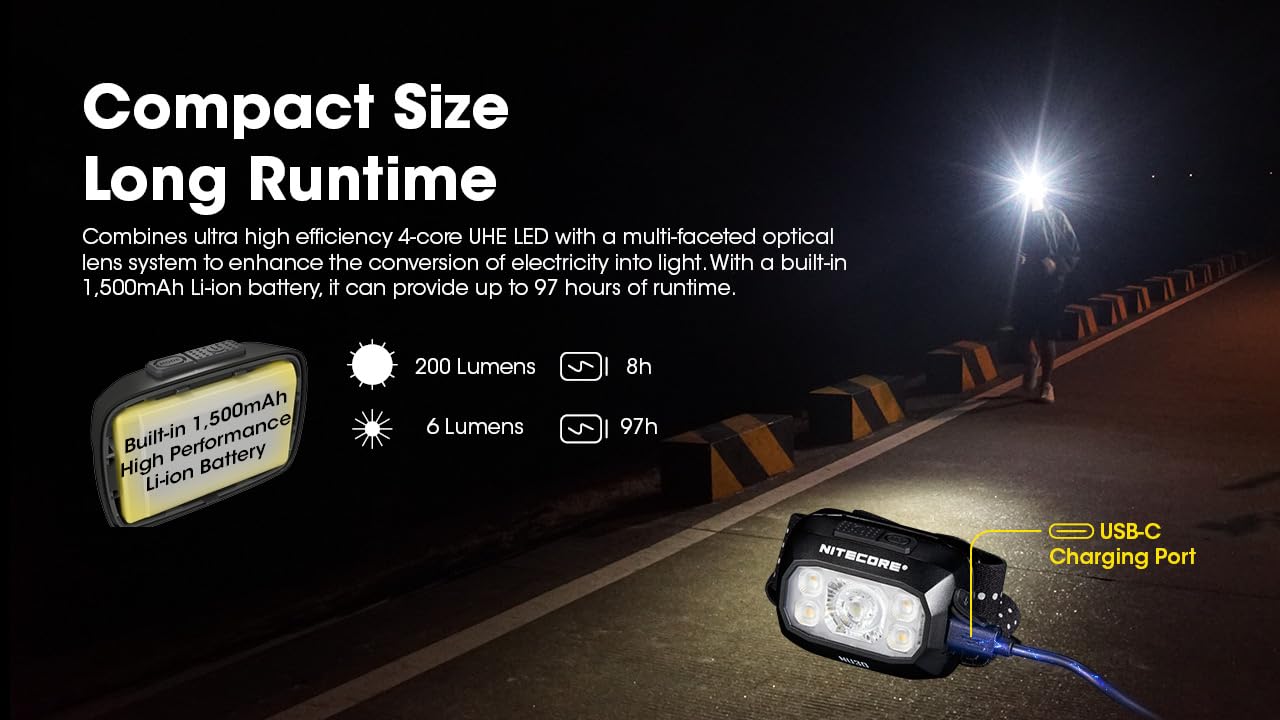 Norvo | Nitecore Nu30 500 Lumen Oppladbar Hodelykt - Hvit & Rød Stråler, Svart