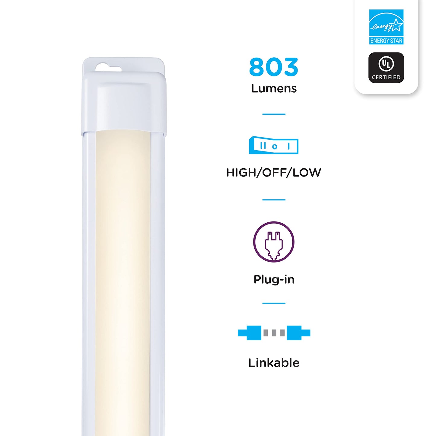Norvo | Enbrighten 24" Led Under Kabinett Lys, 803 Lumen, 3000K Varm Hvit, Koblingsbar, Plast