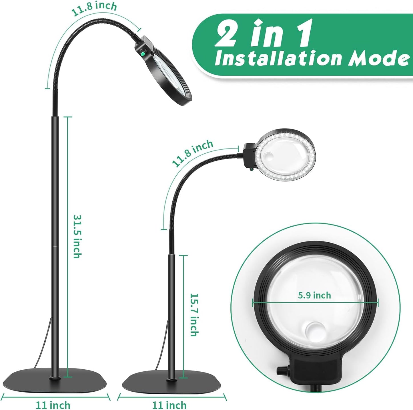 Norvo | Full-sides forstørrelsesglass med LED-lys – Håndfri lesehjelp for bøker, håndverk og hobbyer
