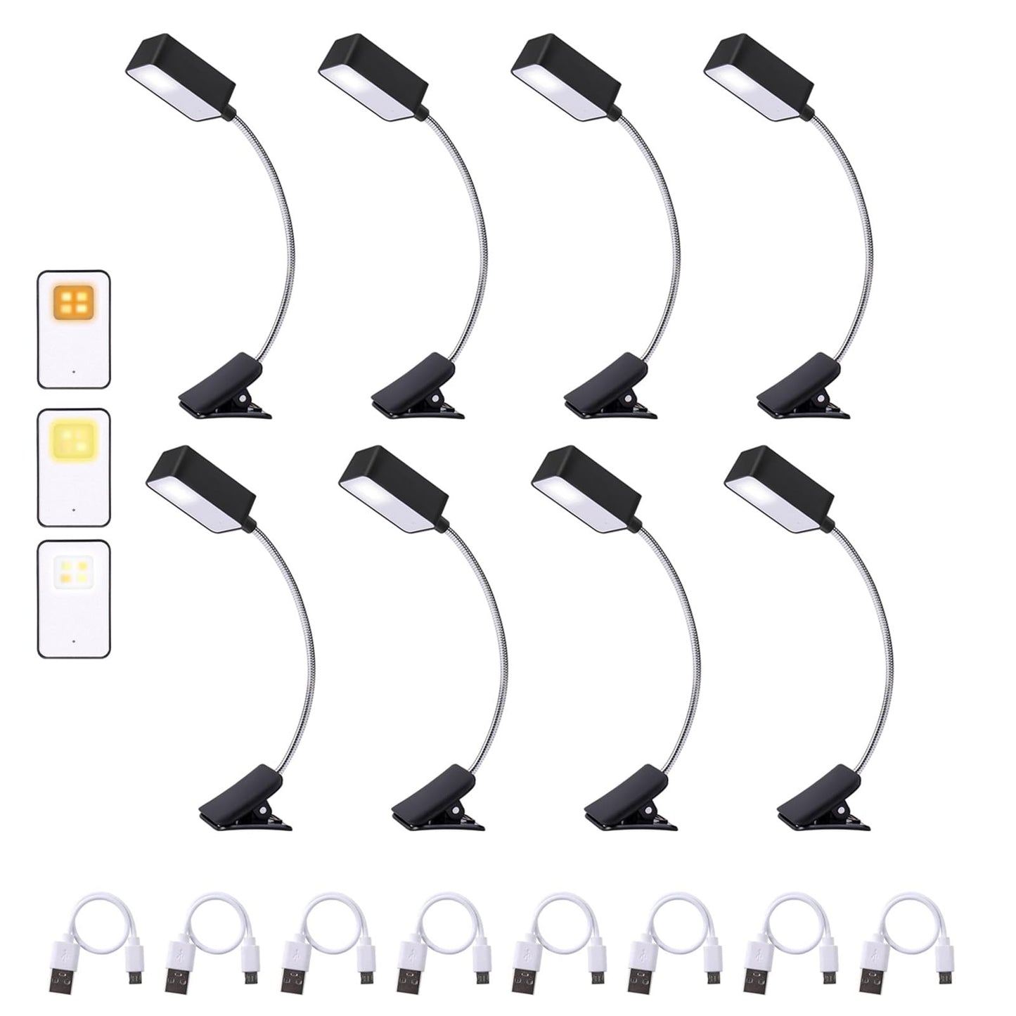 Norvo | Kunhe oppladbare boklamper i bulk, klipslys for lesing om natten i sengen, trinnløs dimming 3 fargetemperaturer stockings fyllstoffer for barn, bokelskere, 8-pack