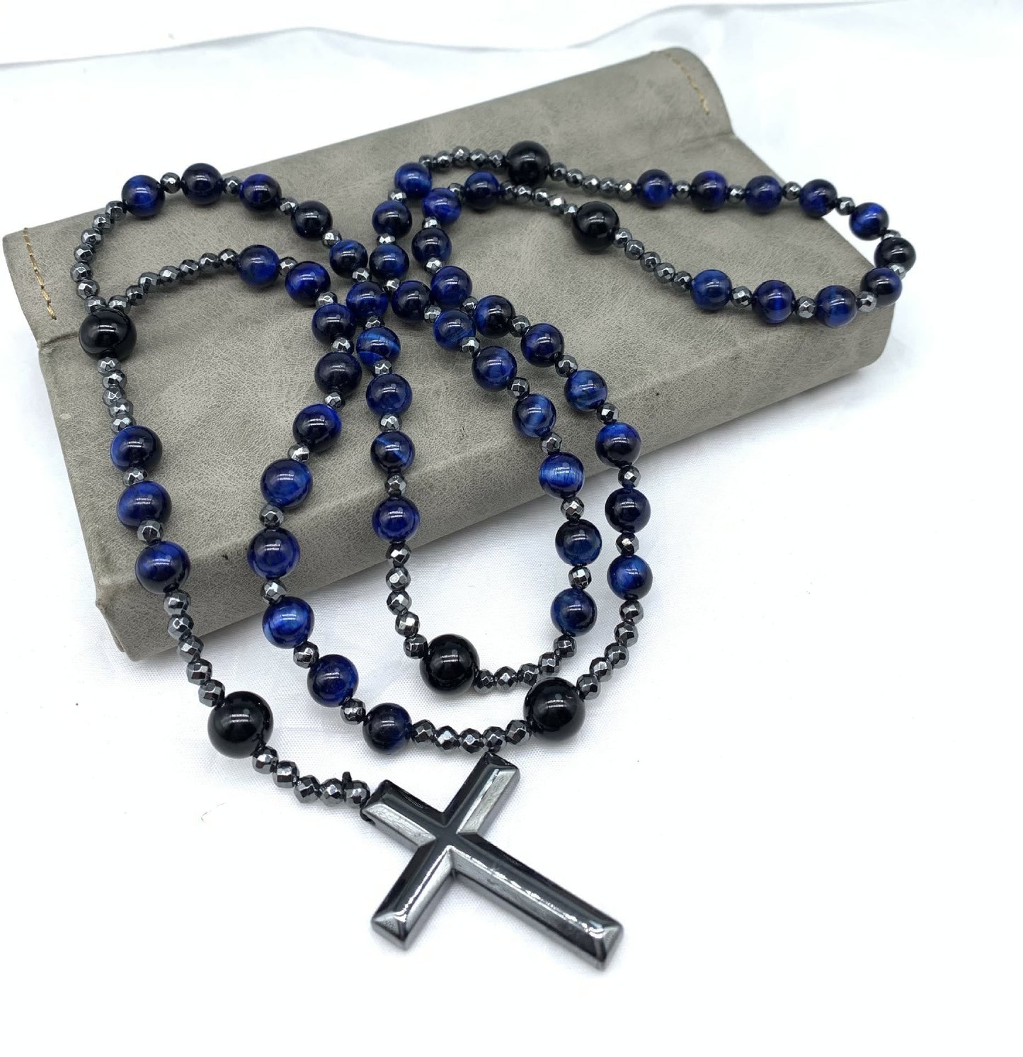 Norvo | Tiger Eye Og Lapis Lazuli Kors Rosary Halskjede For Menn - Orion