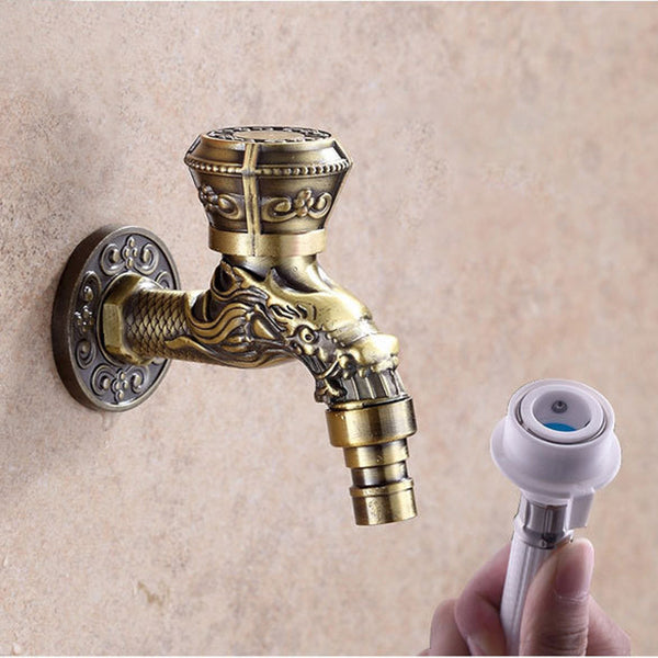Norvo | Vintage Classic Faucet Water Lock Single Handle Dragon Engraving Wall Mounted Faucet