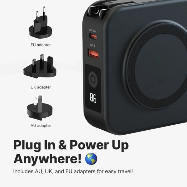 Norvo | 5-i-1 Vegglader med Trådløs Lading Pad og Power Bank - Alt-i-ett Løsning for Lading