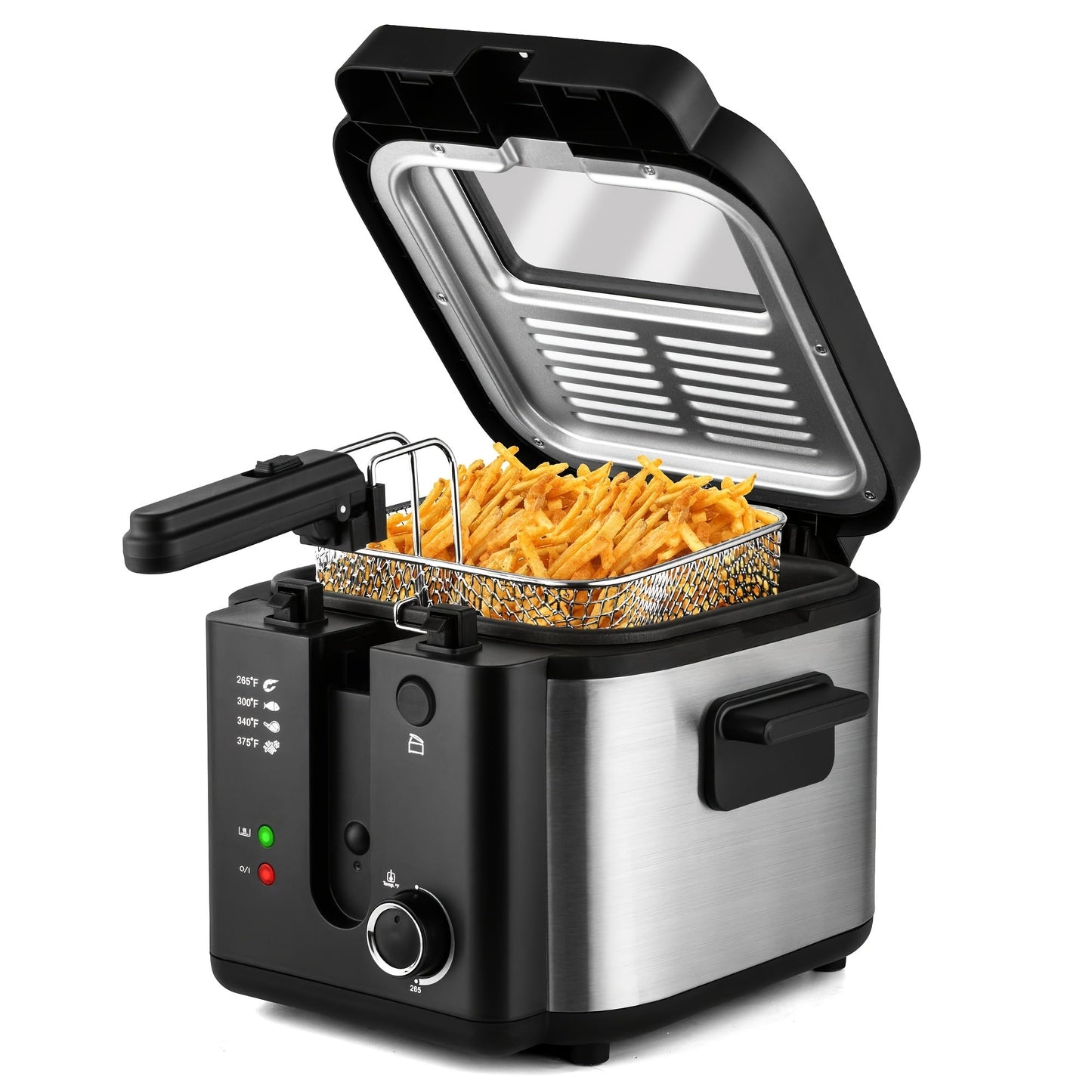 Norvo | SUSTEAS 1500W Elektrisk Frityrkoker med kurv - Lett å rengjøre non-stick kjele, temperaturkontroll, avtakbart lokk, ideell for hjemmekjøkken og restauranter