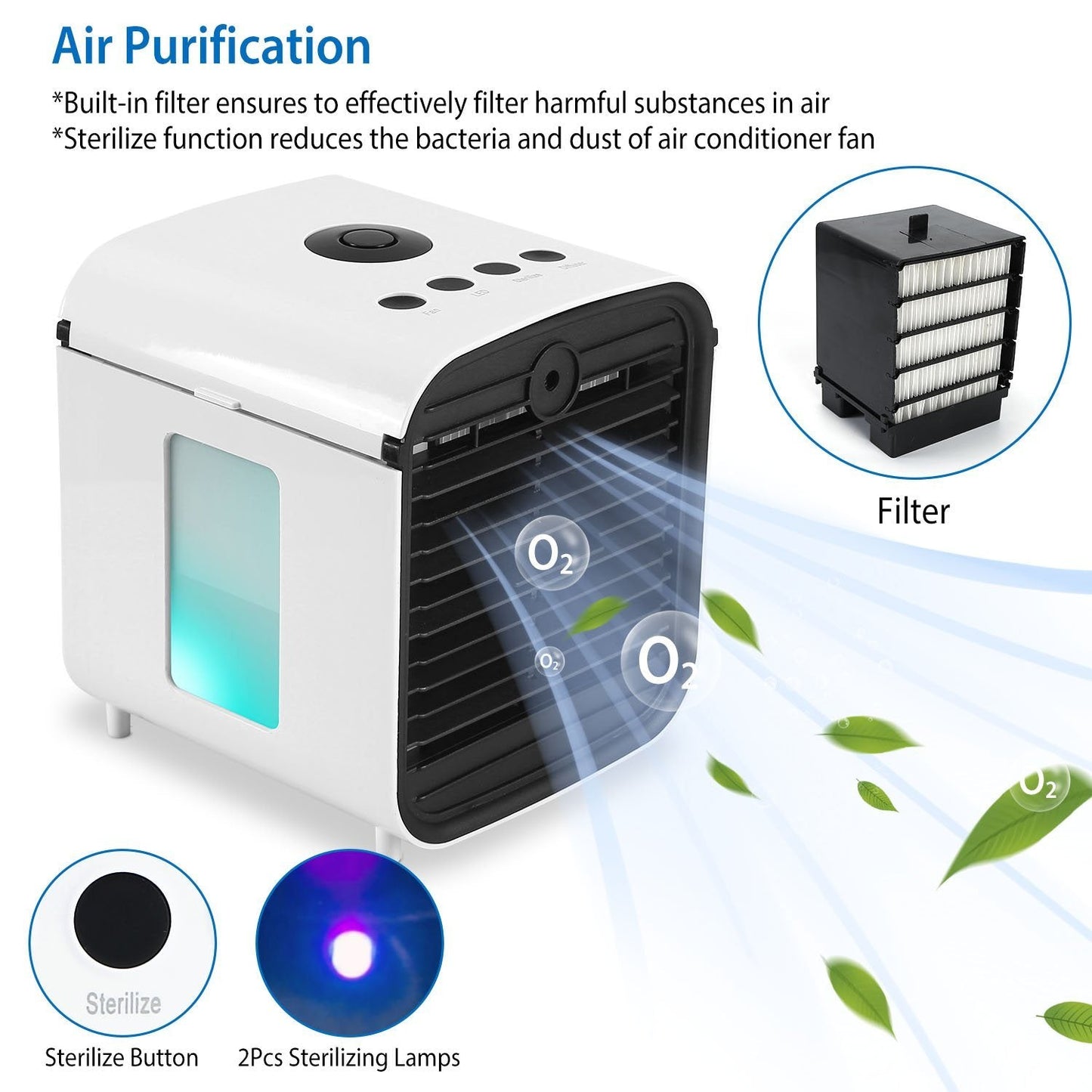 Norvo | 7-farger byttbar bærbar mini air conditioner kjøleovn vifte