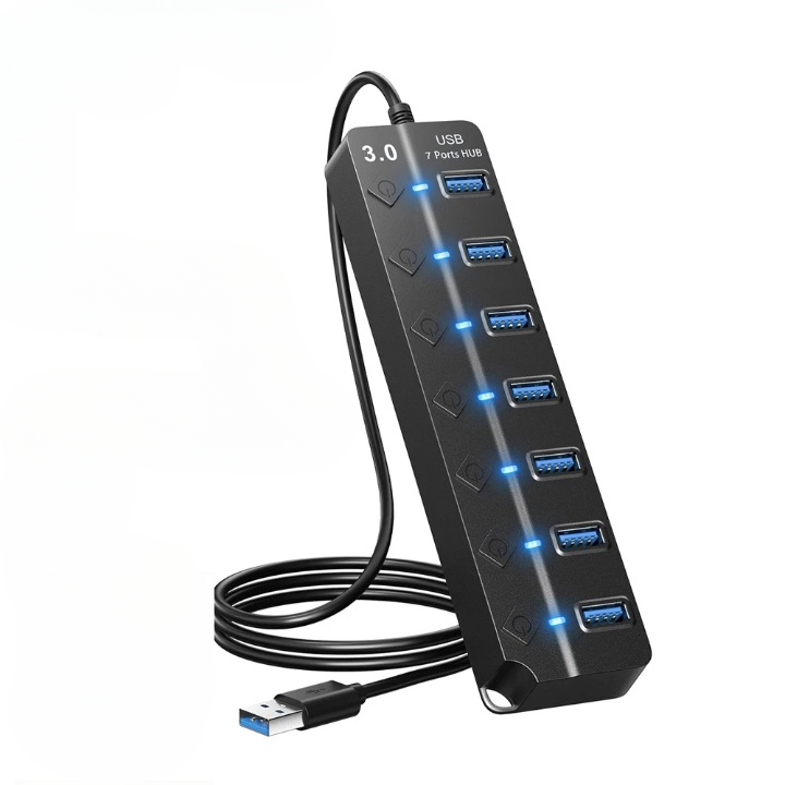 Norvo | 7-Port USB 3.0 Hub med Strømbryter – PortMaster (1+1 GRATIS)