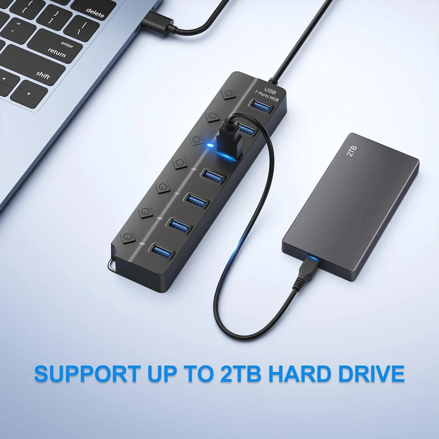 Norvo | 7-Port USB 3.0 Hub med Strømbryter – PortMaster (1+1 GRATIS)