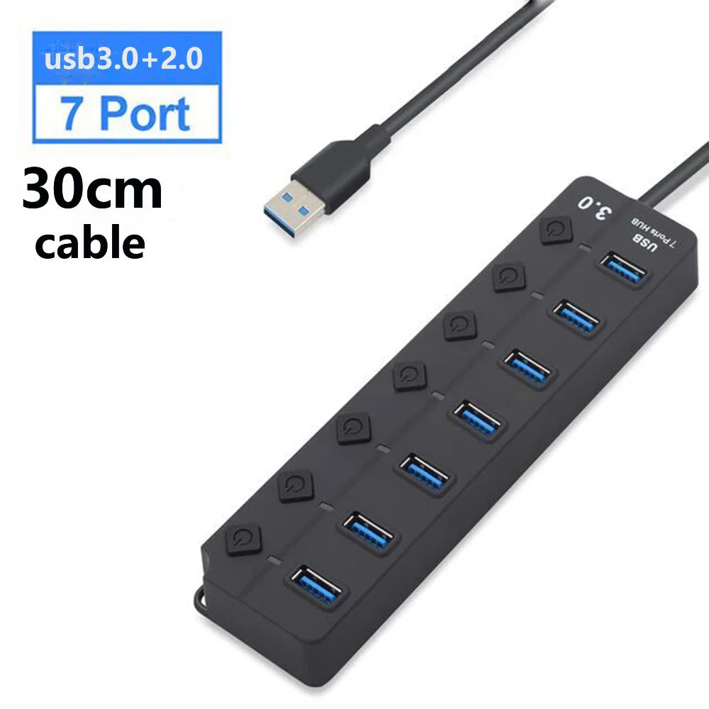 Norvo | 7-Port USB 3.0 Hub med Strømbryter – PortMaster (1+1 GRATIS)