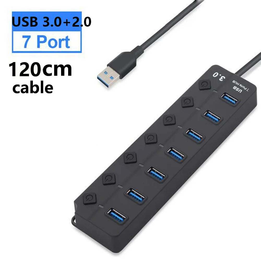 Norvo | 7-Port USB 3.0 Hub med Strømbryter – PortMaster (1+1 GRATIS)
