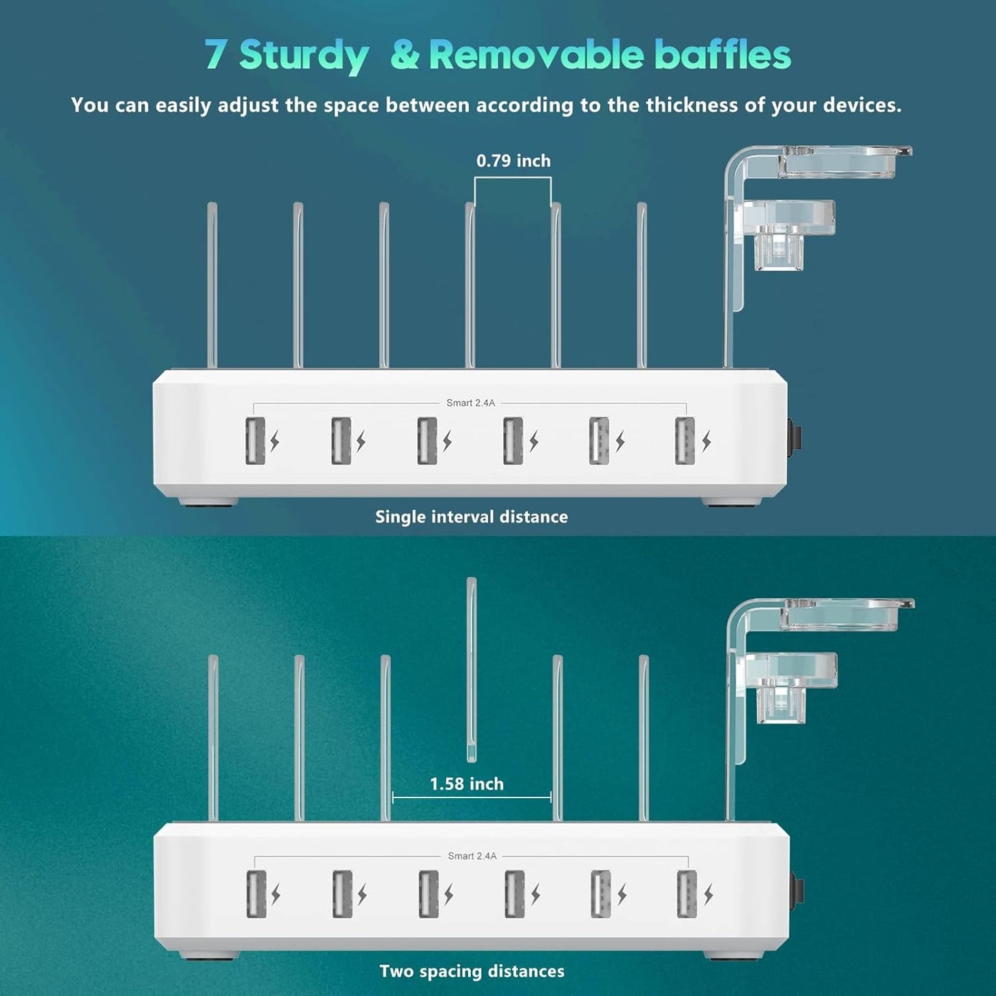 Norvo | 6-ports flere enheter hurtigladerstasjon organizer med smart IC & kabelsett