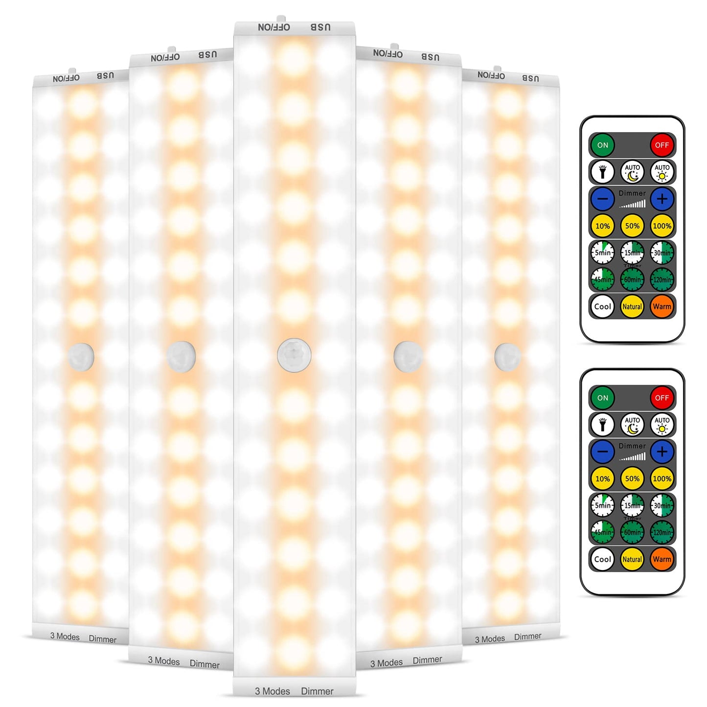 Norvo | Alivation 38 Led Klesskap Lys, Under Skap Belysning Batteridrevet Lys Med Fjernkontroll Trådløs, 1500Mah Batteridrevet Lys, Usb Opladbar Bevegelsessensor Lys Innendørs, Dimbar 5 Pakke