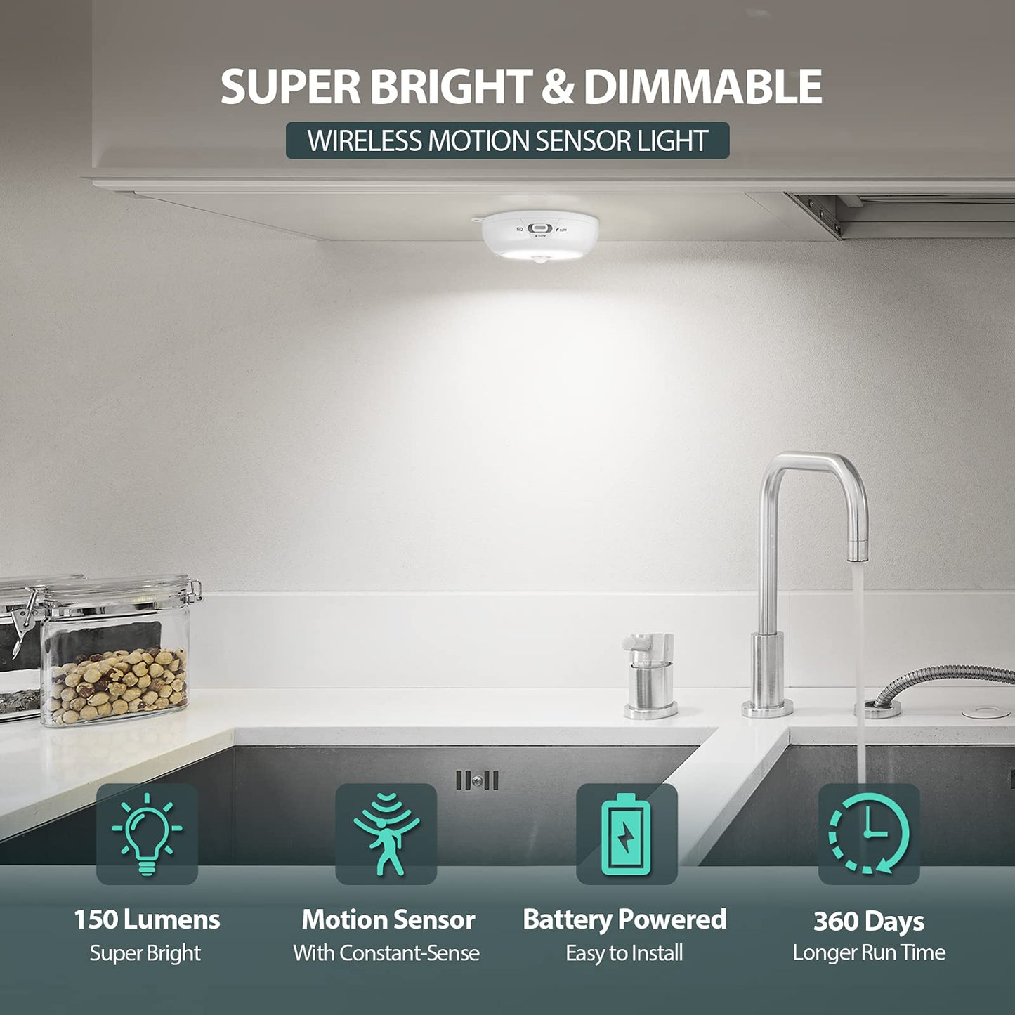 Norvo | Alivation Bevegelsessensor Led Kleshengerlys, Dimmbar Batteridrevne Puck Lys, 6 Pakke