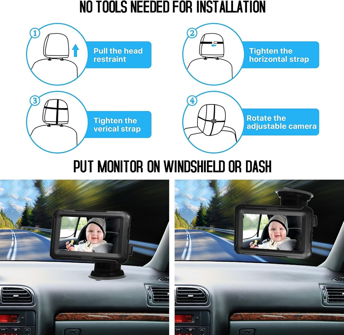 Norvo | Baby Bil Speil med 1080P Kamera & 4,3'' Skjerm – Solvian