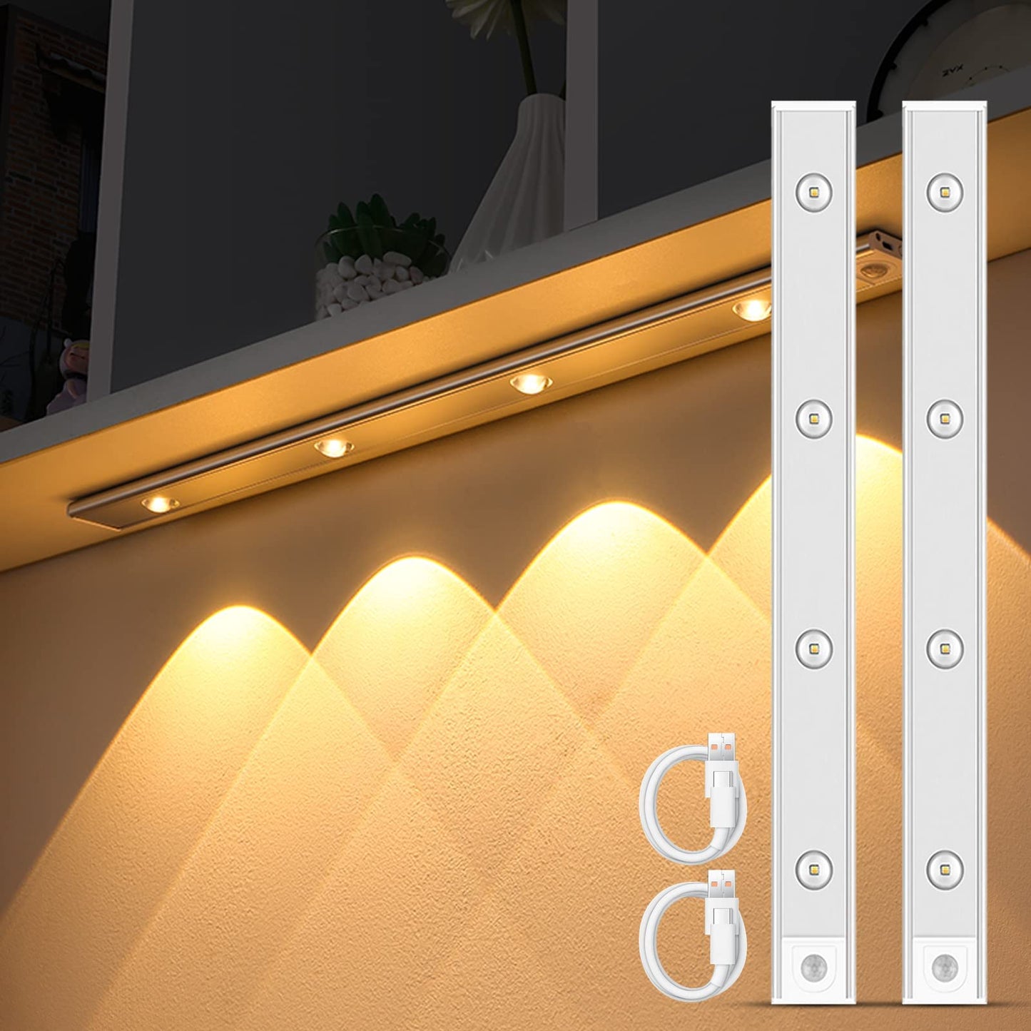 Norvo | Garto Sølv Led Under Skap Bevegelsessensor Lys, 60 cm, 2 Pakke, Usb Oppladbar