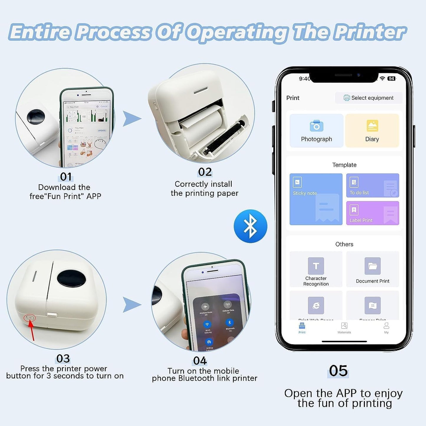 Norvo | Bærbar Bluetooth Etikettmaker – Blekkfri Termisk Utskrift