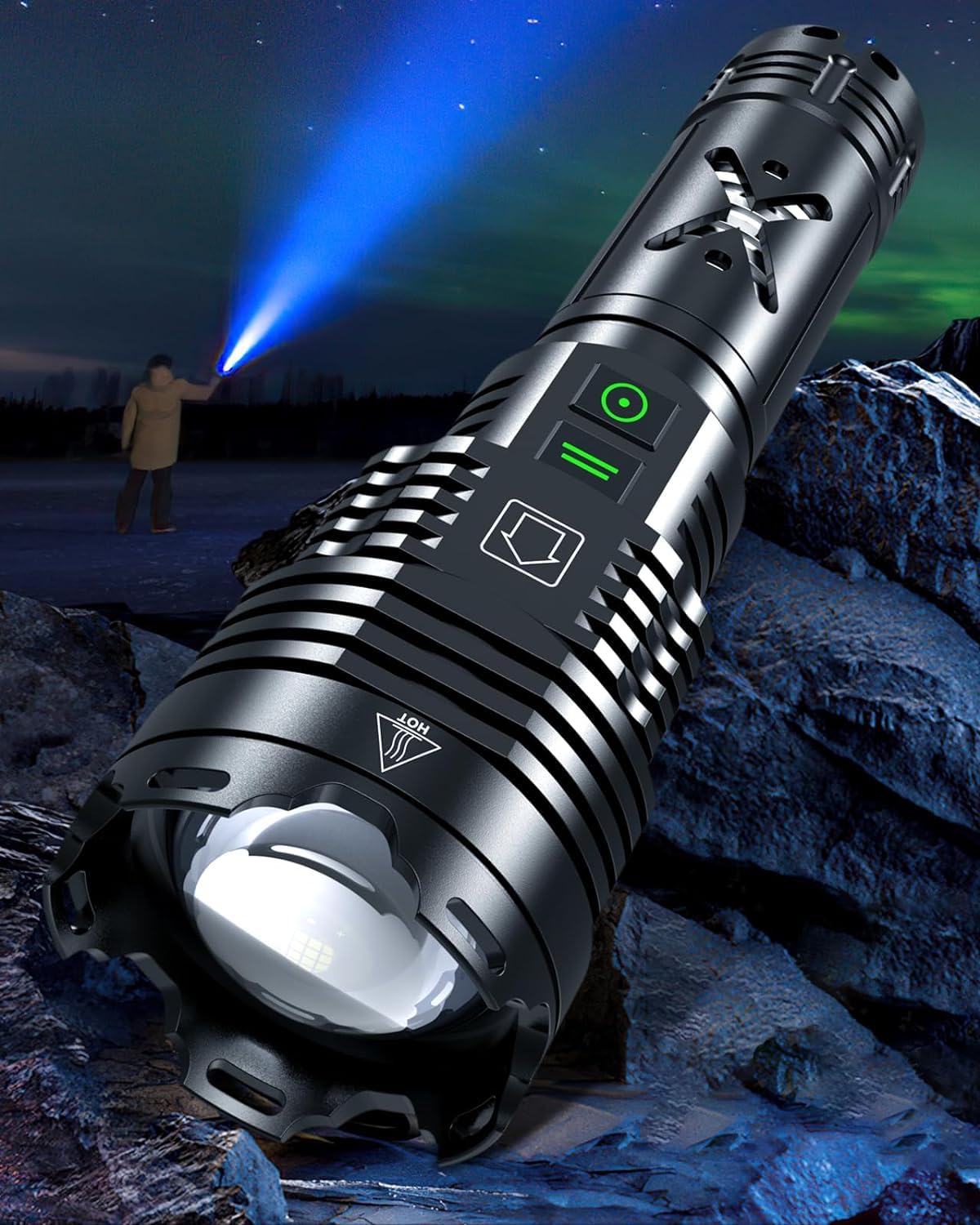 Norvo | Super Lys Sterk Oppladbare Lommelykter 2000000 Høy Lumen, Vanntett Taktisk Kraftig Led Lommelykt Batteridrevet Med 6 Moduser Zoombar Rask Lading, Håndholdt Lommelykt For Camping Nødsituasjon (X2)