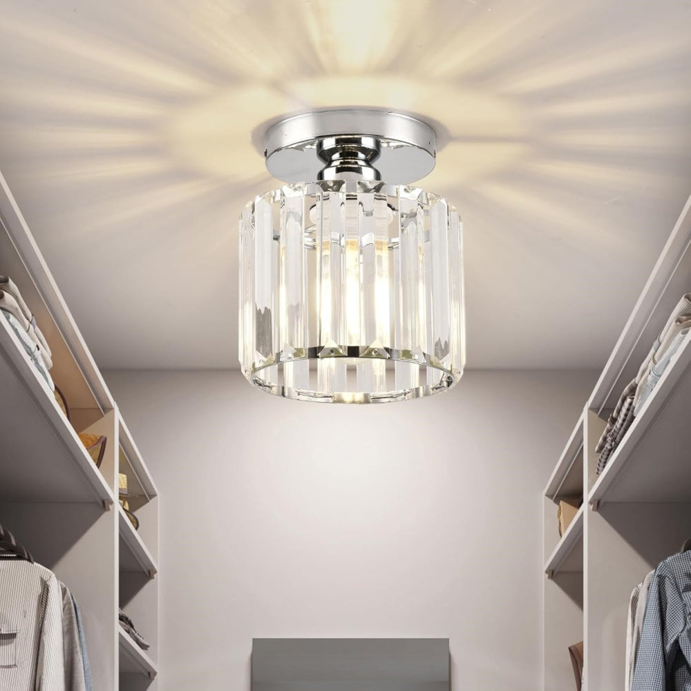 Norvo | Moderne 1-Lys Flush Mount Taklampe | Svart Messing Armatur med Krystalskjerm for Gang & Stue