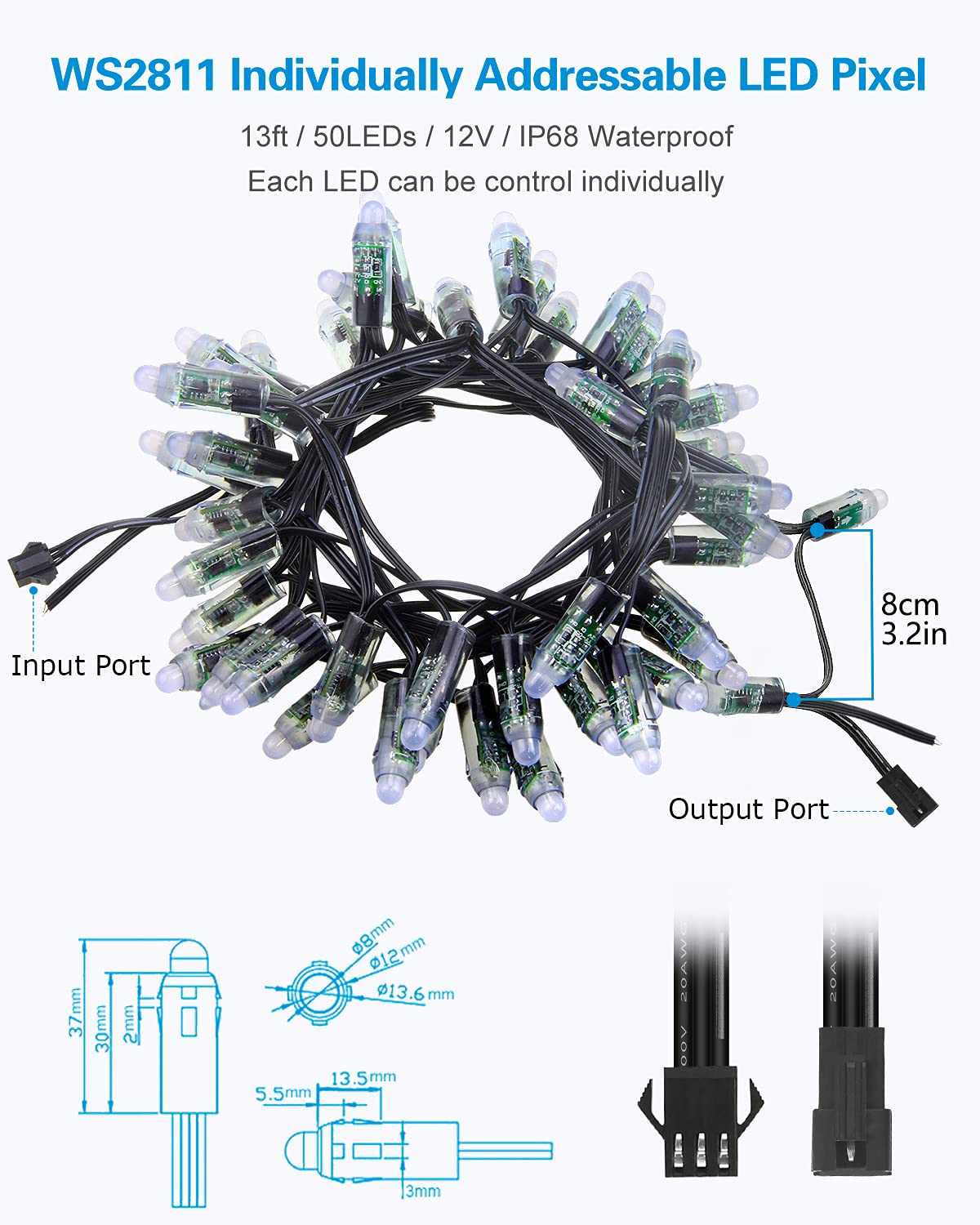 Norvo | Alitove 50Pcs Dc 12V Rgb Ws2811 Adresserbare Led Pixler Modul Ip68 Vanntett 12Mm