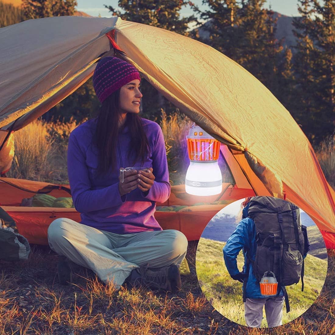 Norvo | Solenergi LED Mygglampe med Integrert Lantern – Effektiv Insektbeskyttelse og Belysning for Hage og Camping