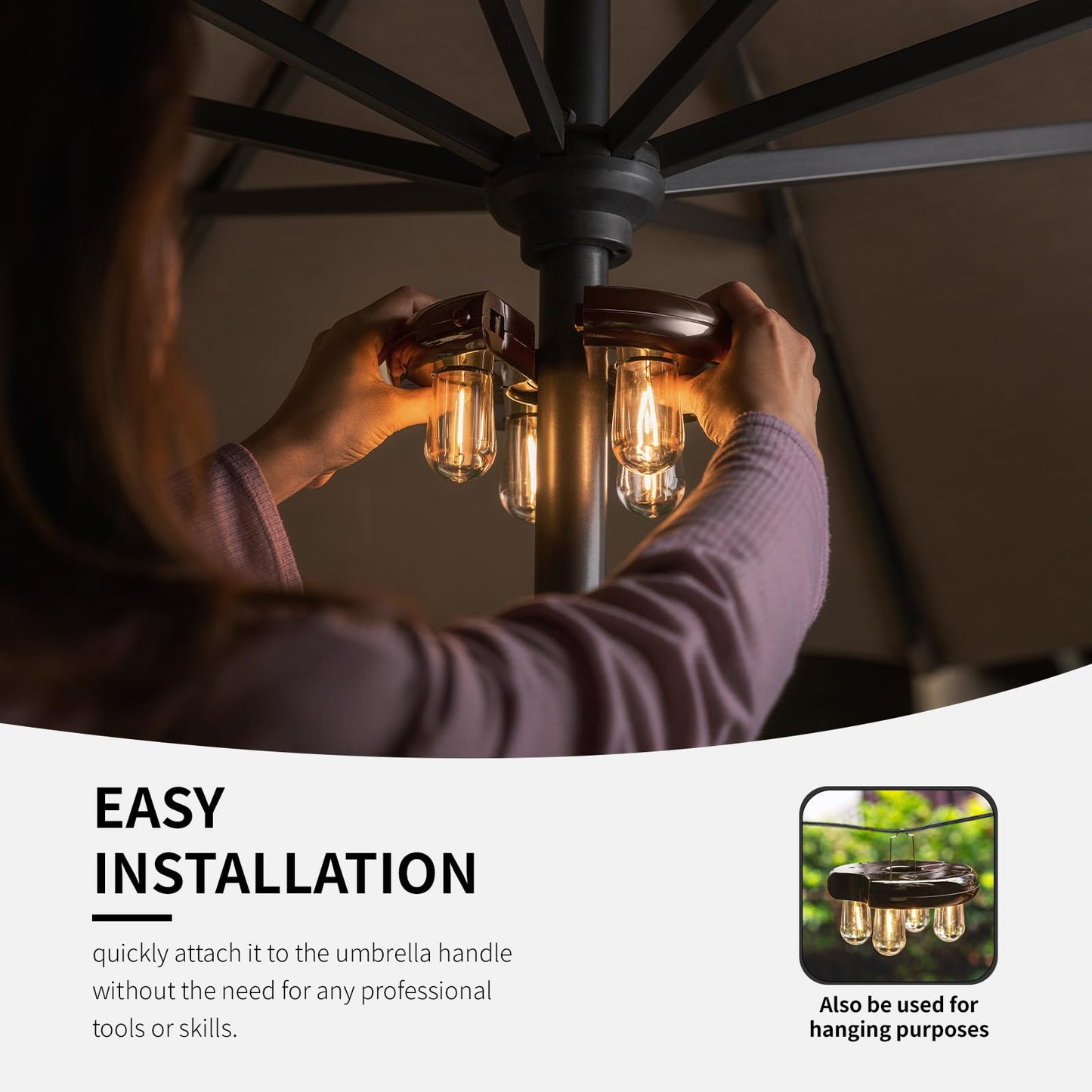 Norvo | Nora·Gave Patio Parasol Lys Med Led Pærer, Batteridrevet, 2 Moduser - Brun