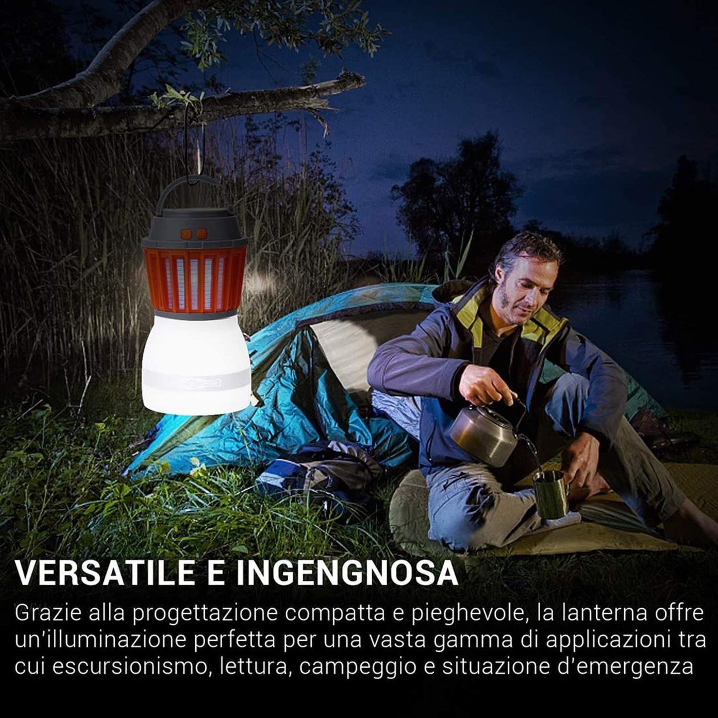 Norvo | Solenergi LED Mygglampe med Integrert Lantern – Effektiv Insektbeskyttelse og Belysning for Hage og Camping
