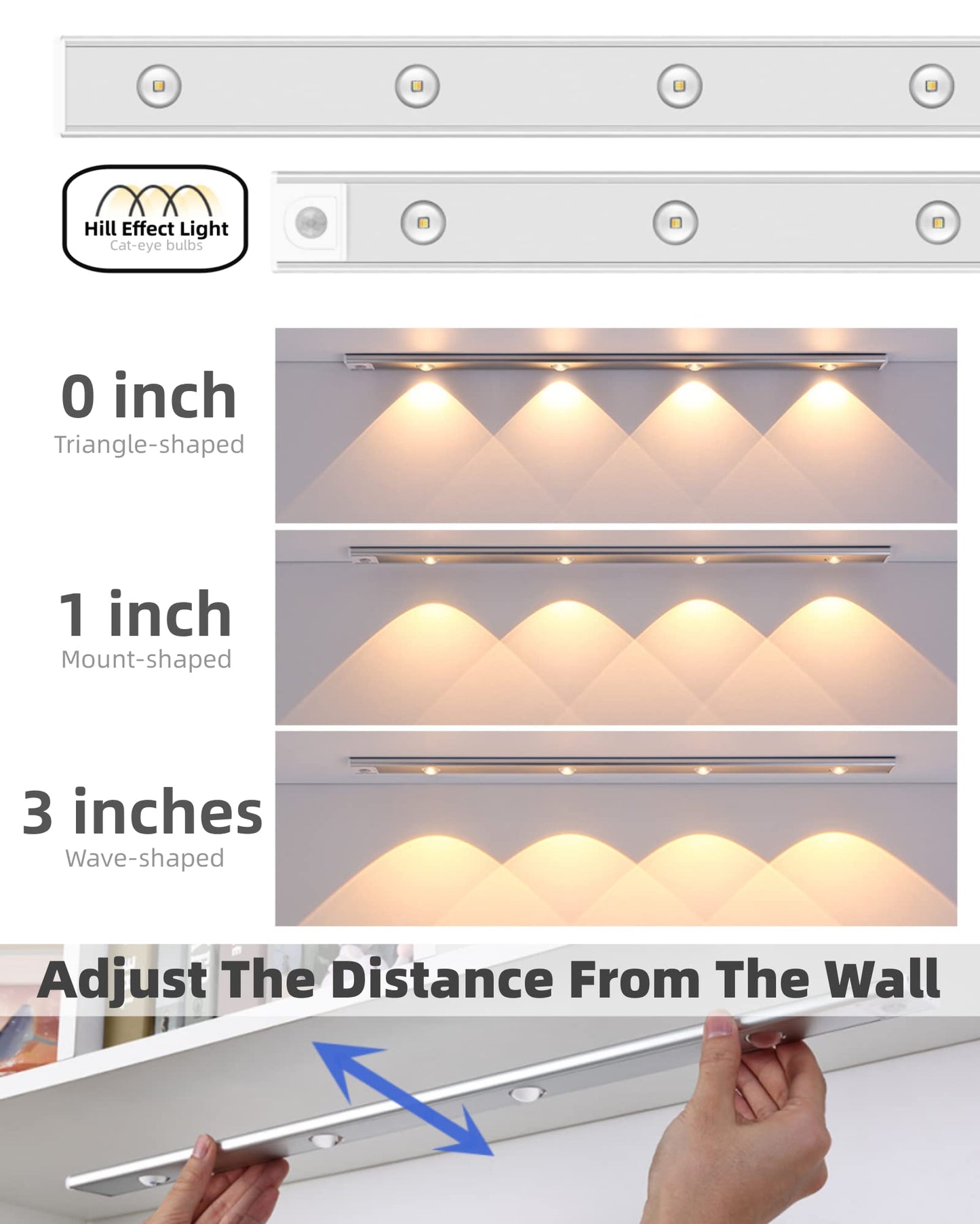 Norvo | Garto Sølv Led Under Skap Bevegelsessensor Lys, 60 cm, 2 Pakke, Usb Oppladbar