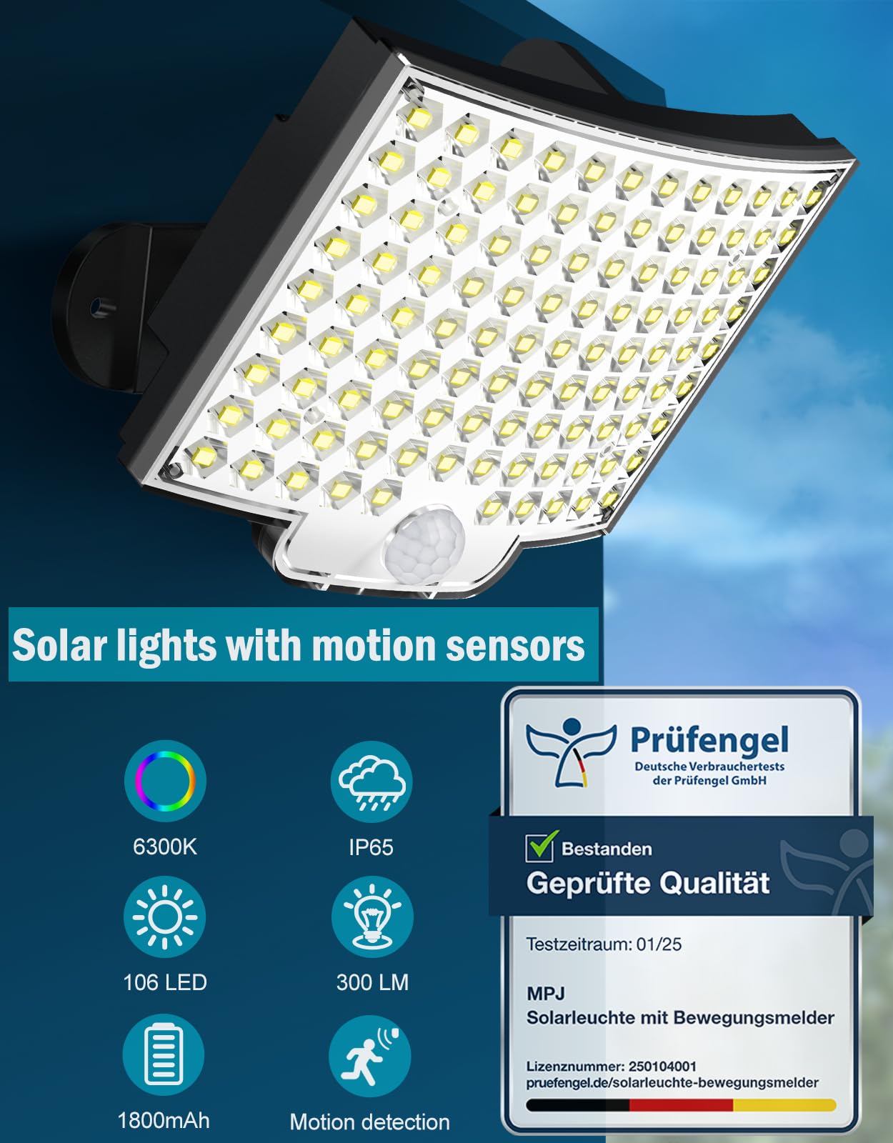 Norvo | Mpj 106 Led Sollys Utendørs, Bevegelsessensor, Ip65 Vanntett, 2 Pakke For Hage