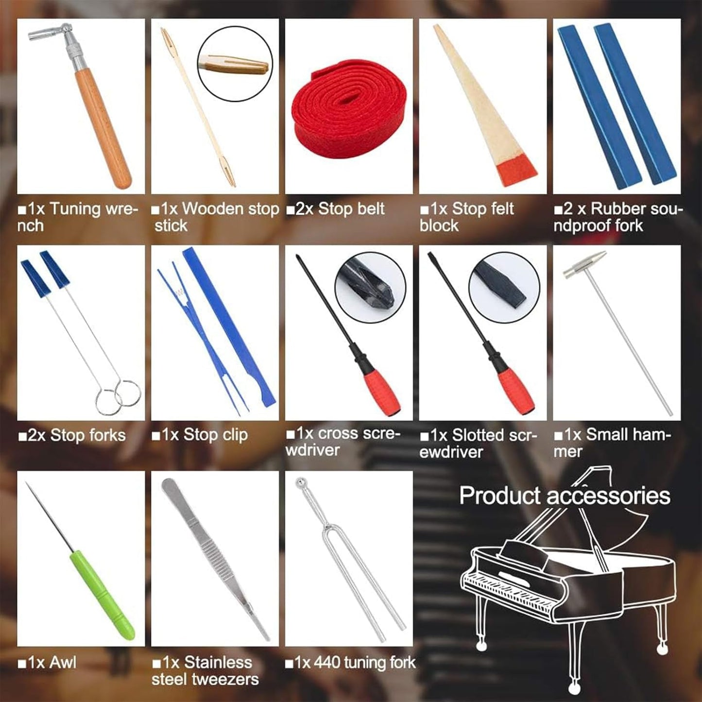 Norvo | Profesjonell 16-delt piano tuning sett med oppbevaringsboks – Arvena