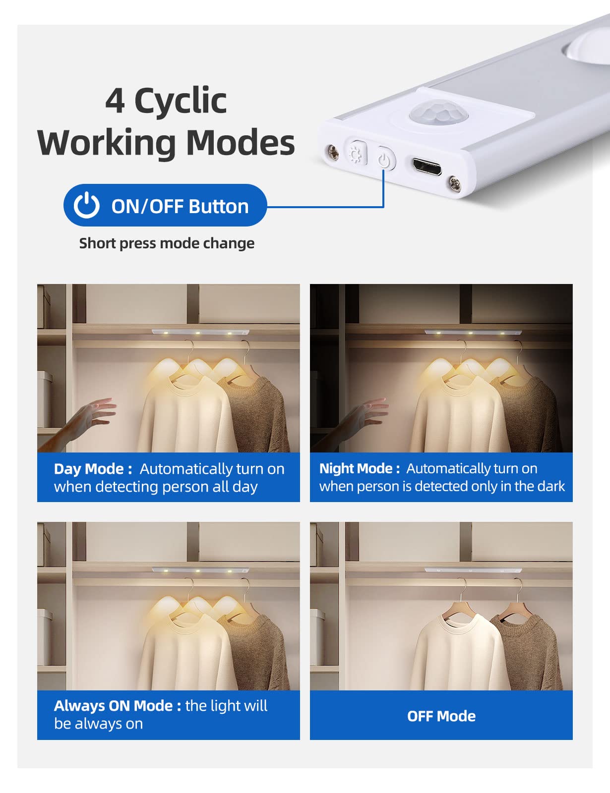 Norvo | Garto Sølv Led Under Skap Bevegelsessensor Lys, 60 cm, 2 Pakke, Usb Oppladbar