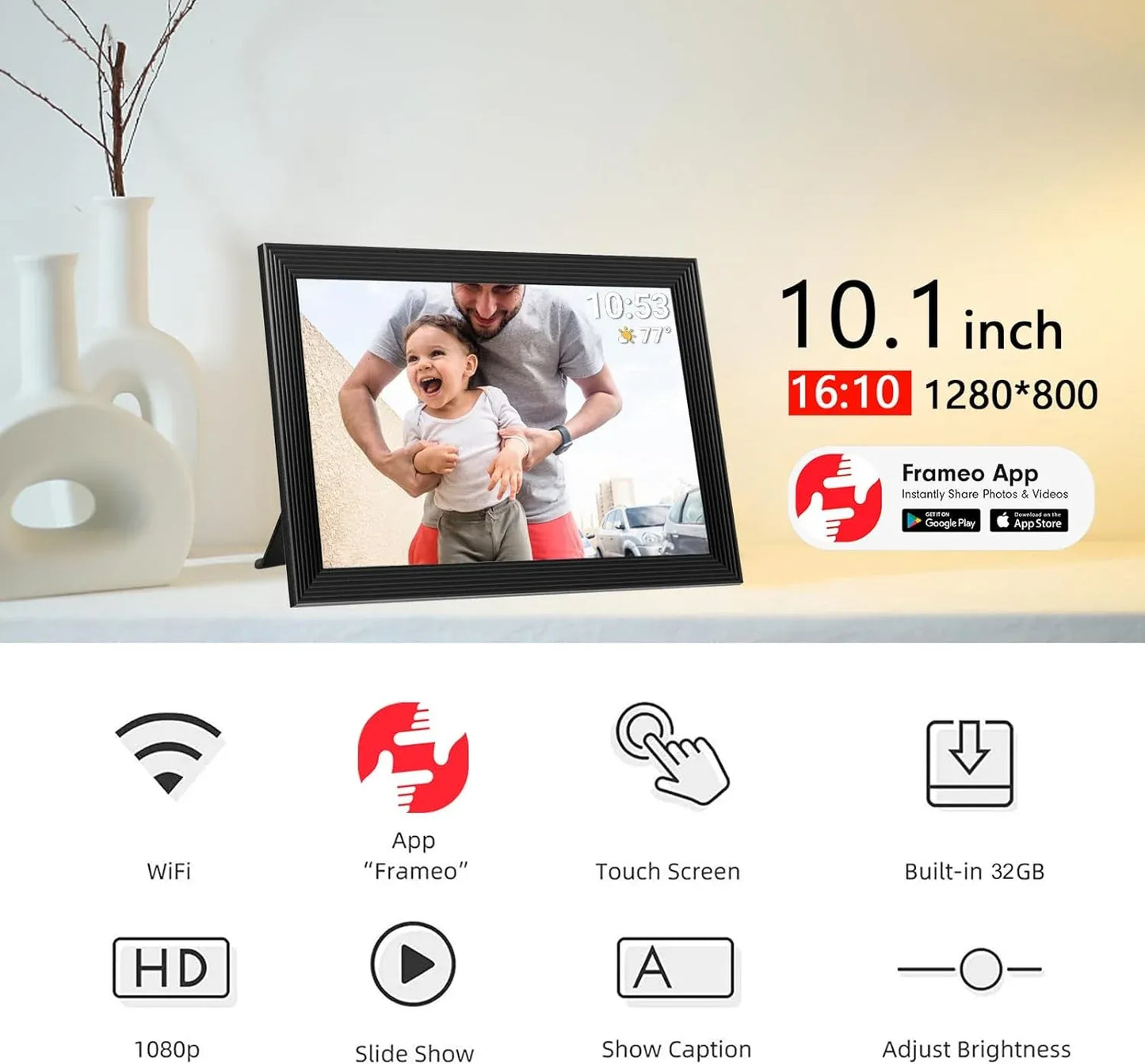 Norvo | Bilderamme - 10.1 Tommers Display Med Stilig Tre Design