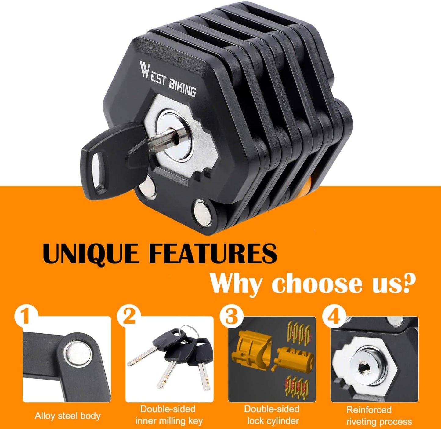 Norvo | SafeRide Sammenleggbar Tung-duty Tyverisikker Sykkellås – Ultra Sterk Sikkerhetskjede